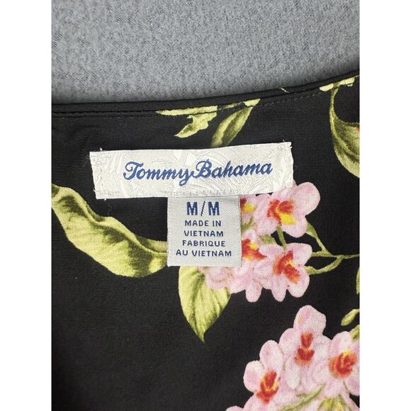 TOMMY BAHAMA Black Floral STRETCH Uneven Hem Dress Size MEDIUM - Picture 2 of 6